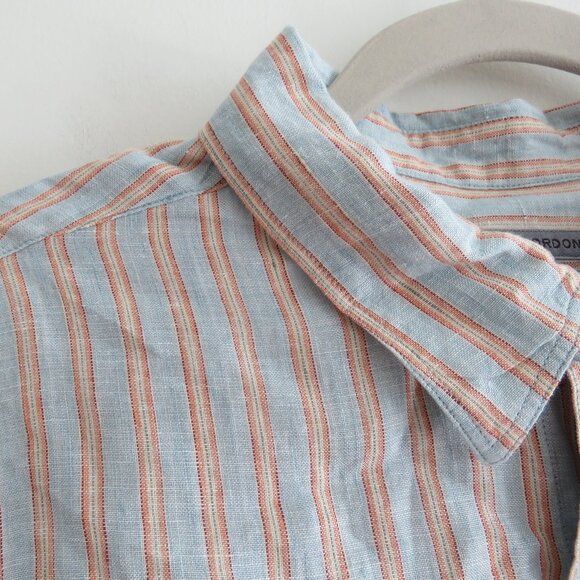 MARTIN GORDON 100% Linen Striped Casual Shirt in Light Blue - Men's Size XL - Picture 5 of 15